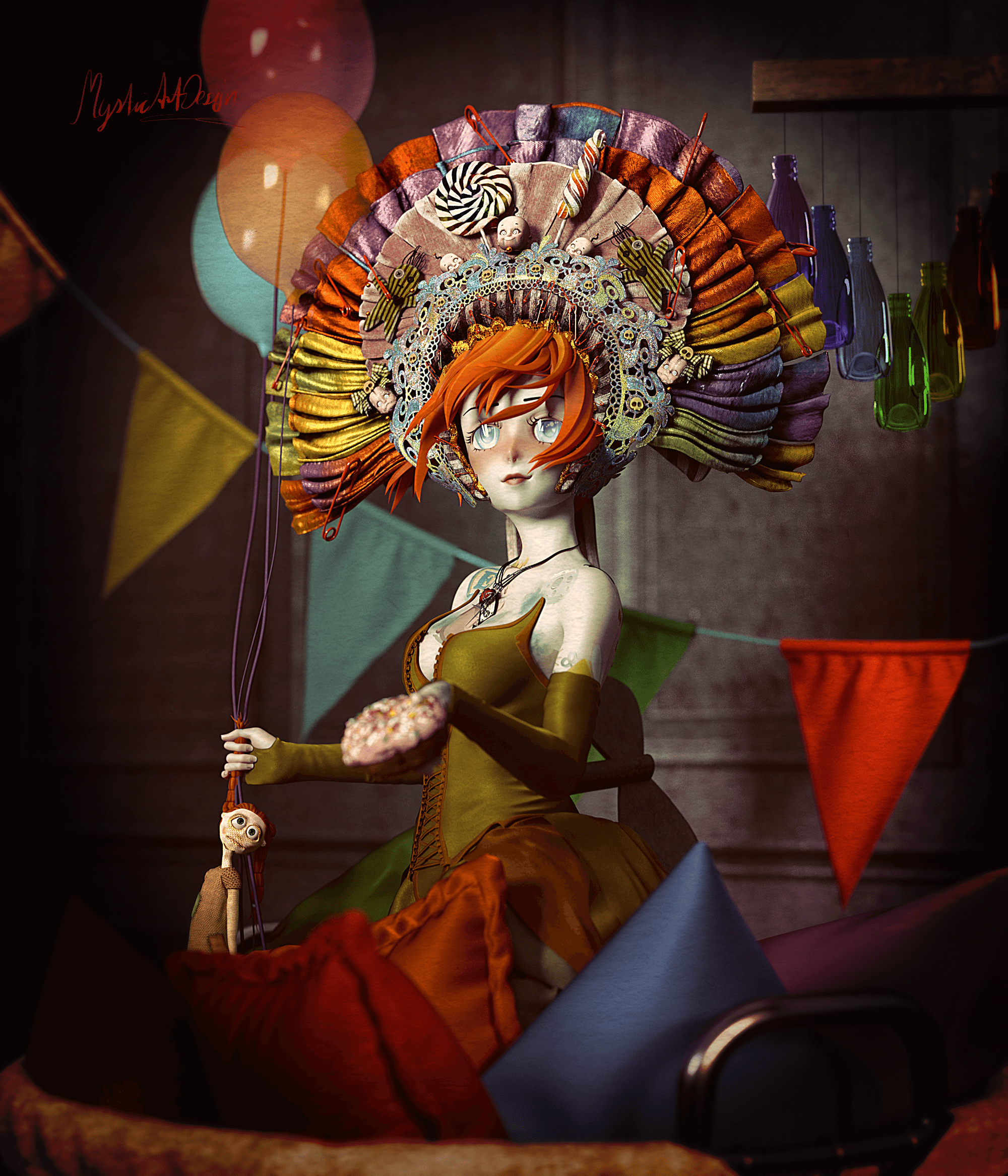 Colourful portrait 3D Render, Digital Art by MysticArtDesign
