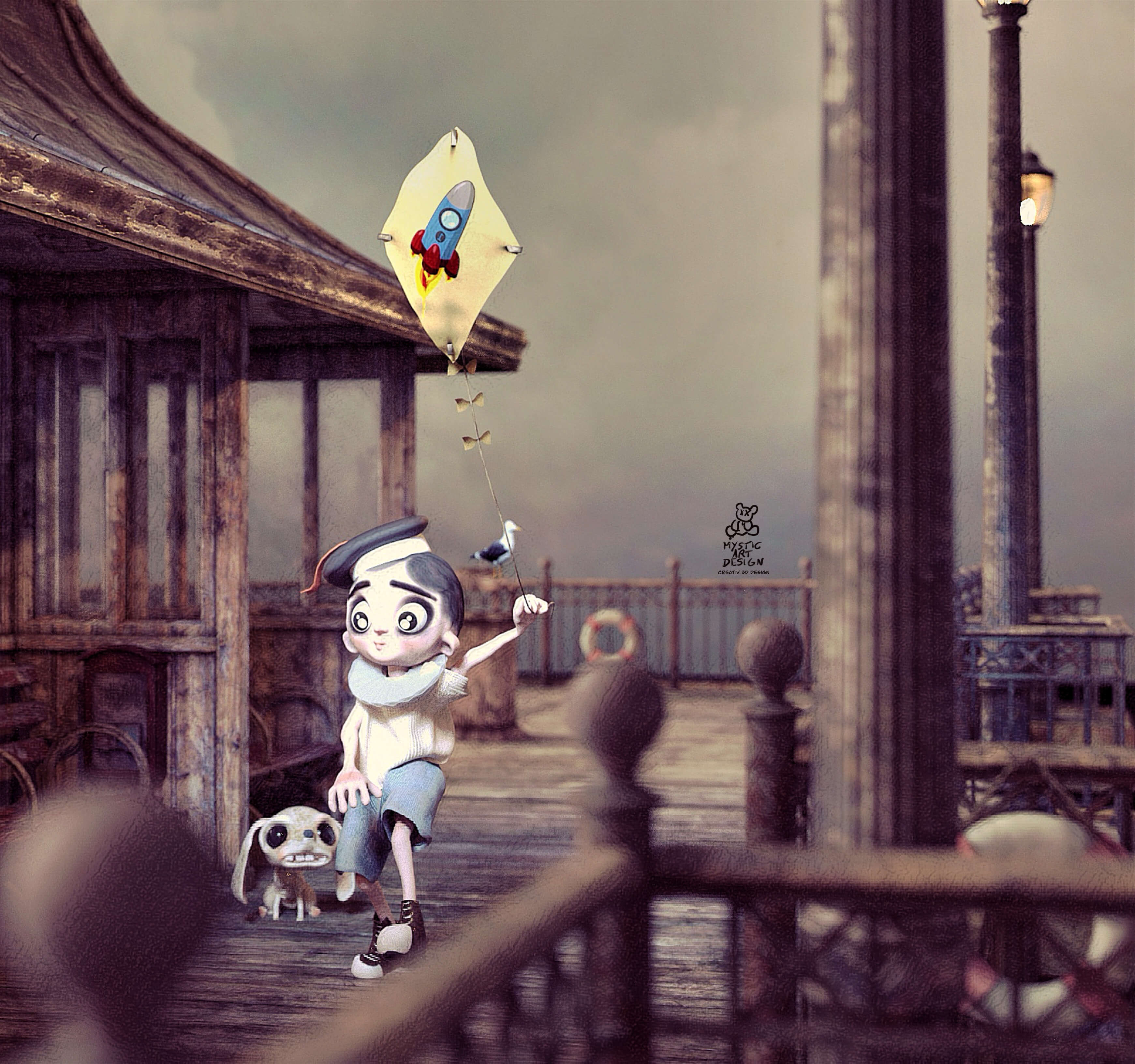 fly a kite 3D Render, Digital Art by MysticArtDesign