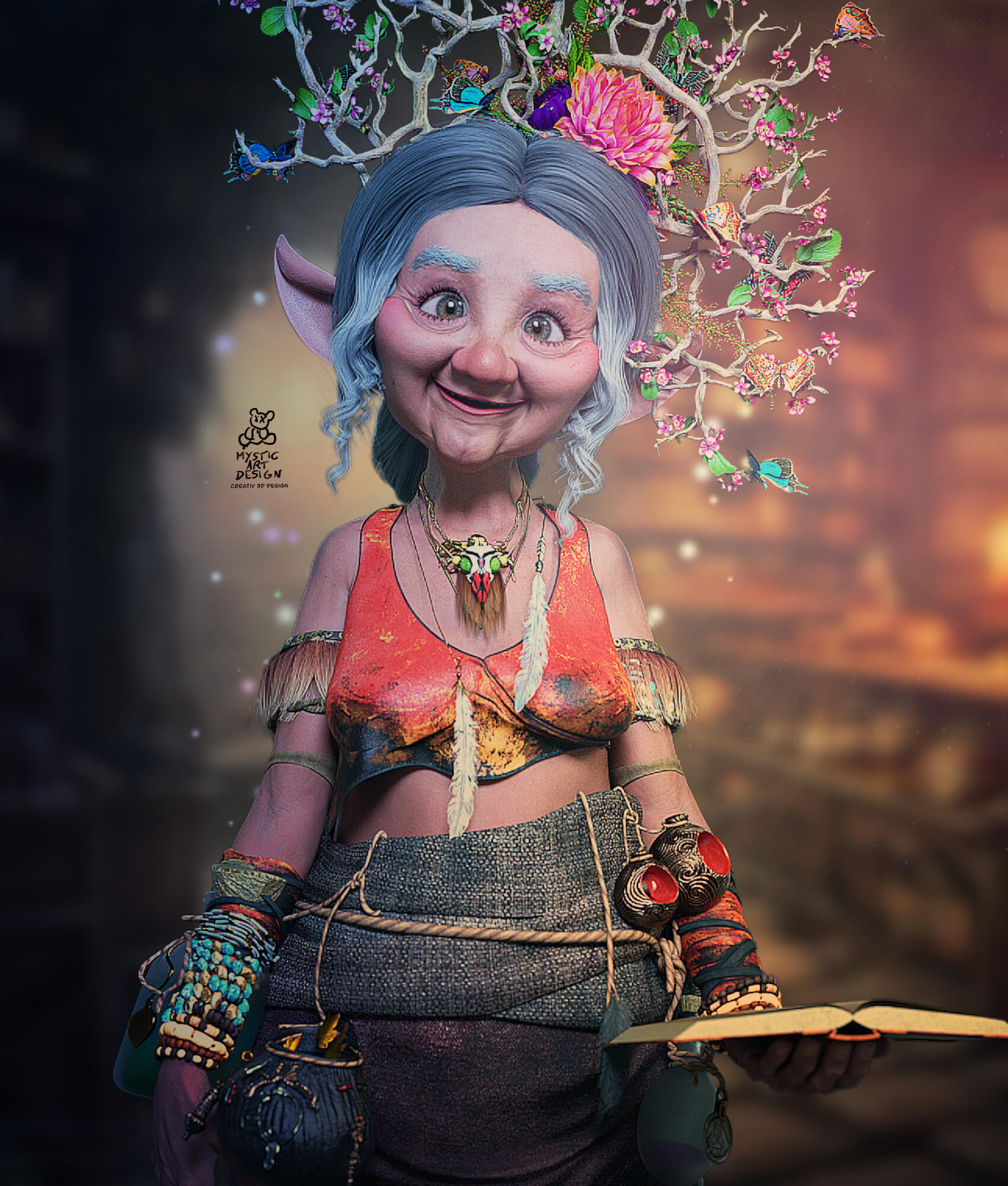 Old Magical Herbalist 3D Render, Digital Art by MysticArtDesign