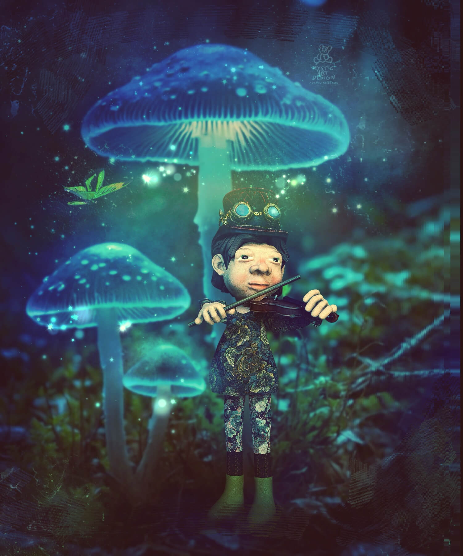 Playing the Violine 3D Render, Digital Art by MysticArtDesign