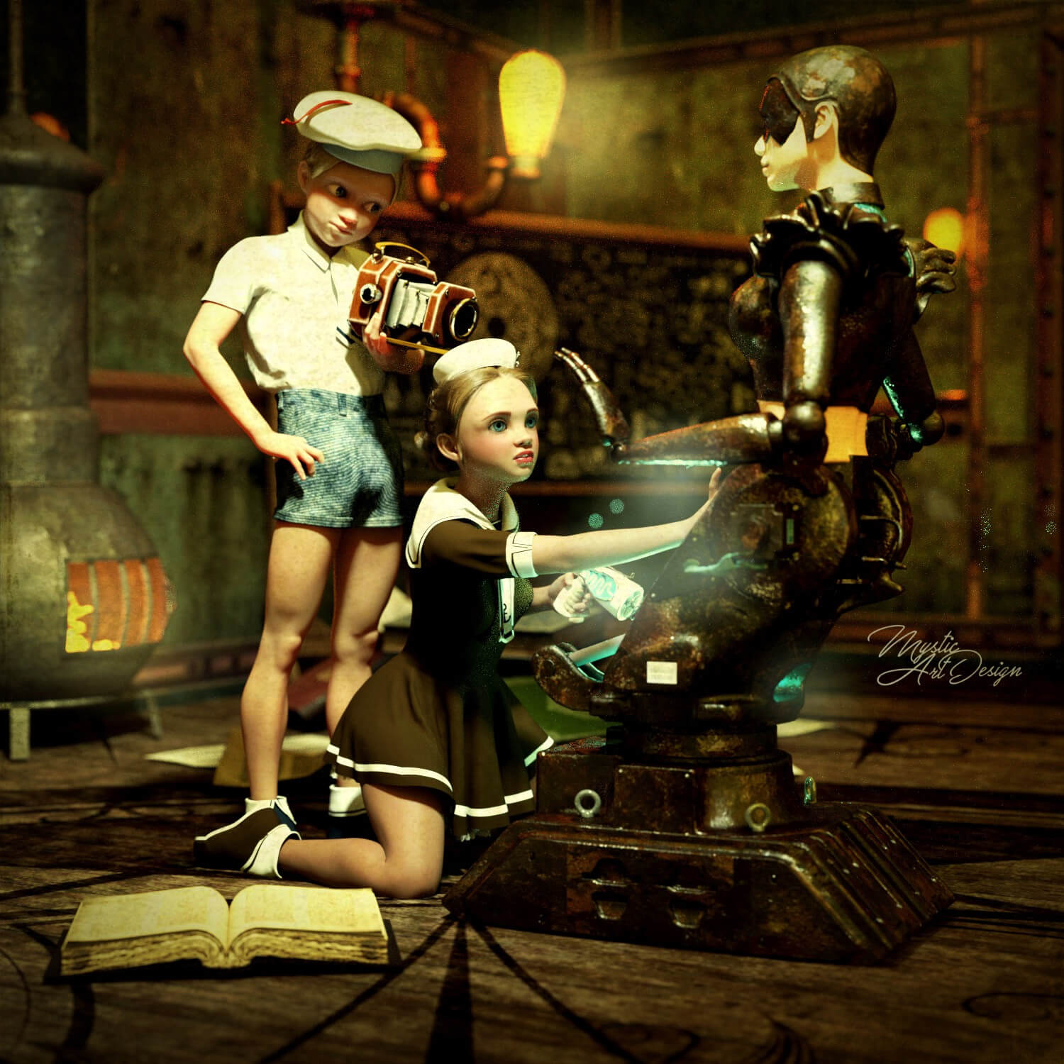 Steampunk Fantasy 3D Render, Digital Art by MysticArtDesign
