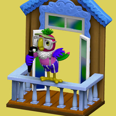 Kesha the Parrot on the Balcony