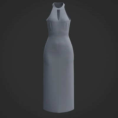 3D Female Long Dress - Halterneck Dress