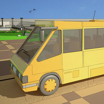 Cartoon Bus With Environment