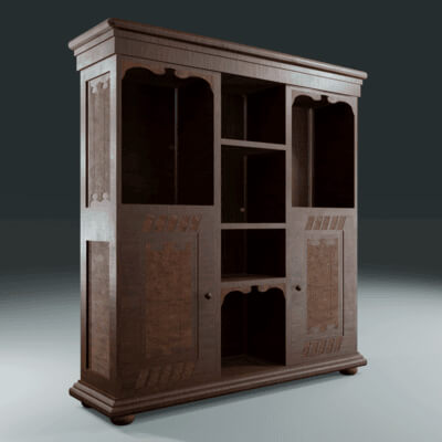 Game Ready Vintage Wooden Cabinet Low Poly PBR Low-Poly 3D M