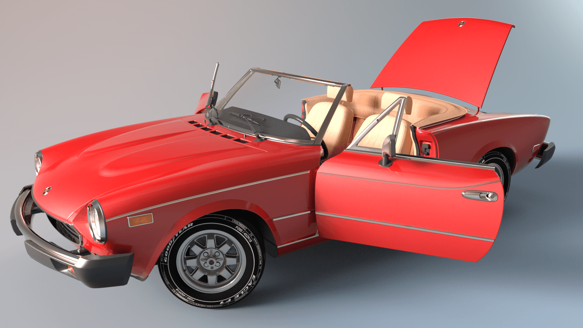 Fiat 124 Sport Spider 1980 3D Render, Digital Art by nerdadantes