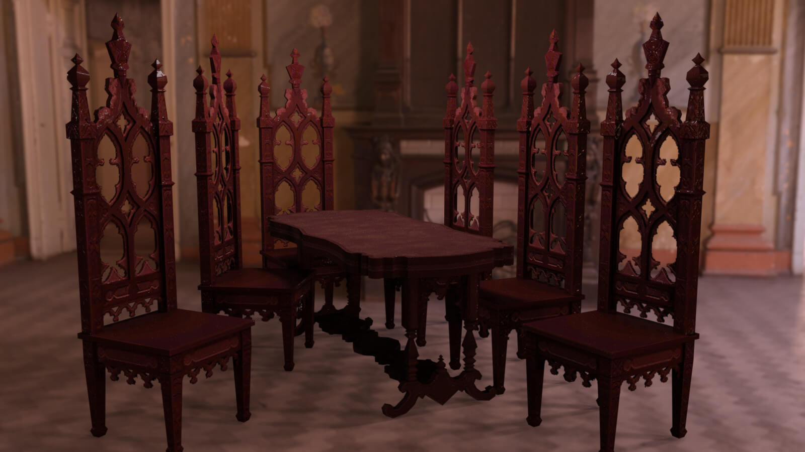 Gothic Dining Room 3D Model by nerdadantes