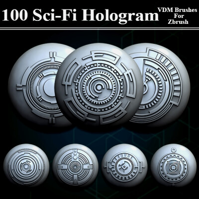 100 Sci -Fi Hologram VDM Brushes for Zbrush