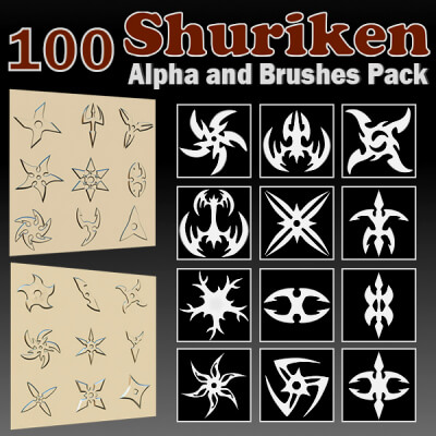 100 Shuriken Alpha and Brushes Pack for Zbrush