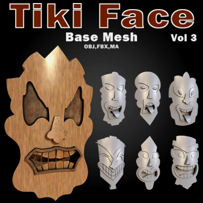 30 Tiki Face Base Mesh Base and High Vol 3