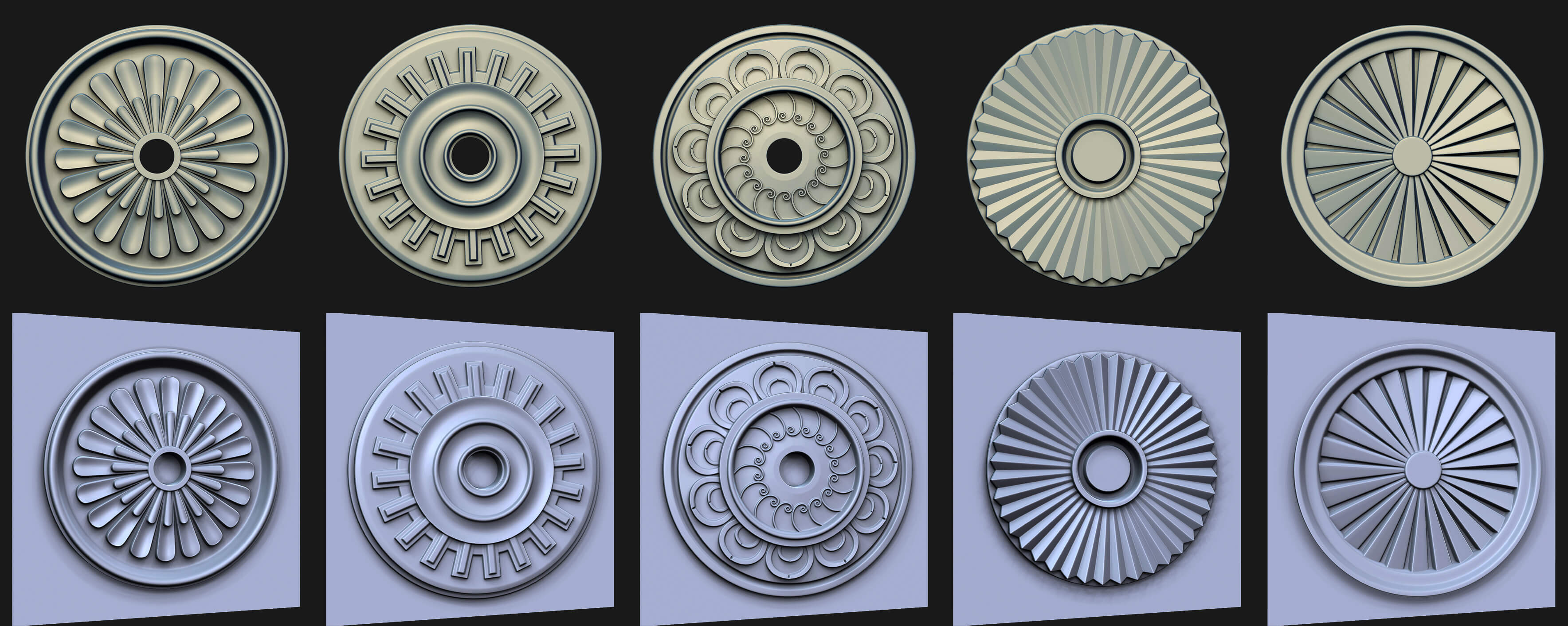 40 Rosette Ceiling Base Mesh and VDM Brushes Pack - 3D Model by netleon