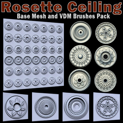40 Rosette Ceiling Base Mesh and VDM Brushes Pack