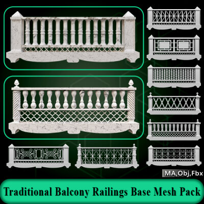 60 Traditional Balcony Railings Base Mesh Pack