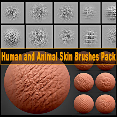 80 Human and Animal Skin Brushes Pack - Zbrush