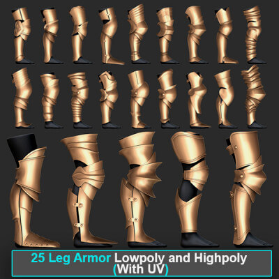Leg Armor Highpoly and Low Poly With Uvs Vol 1