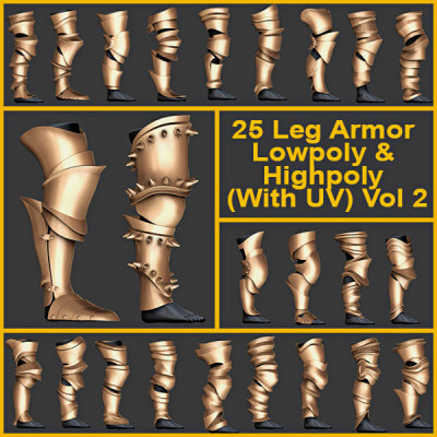 Leg Armor Highpoly and Low Poly With Uvs Vol 2