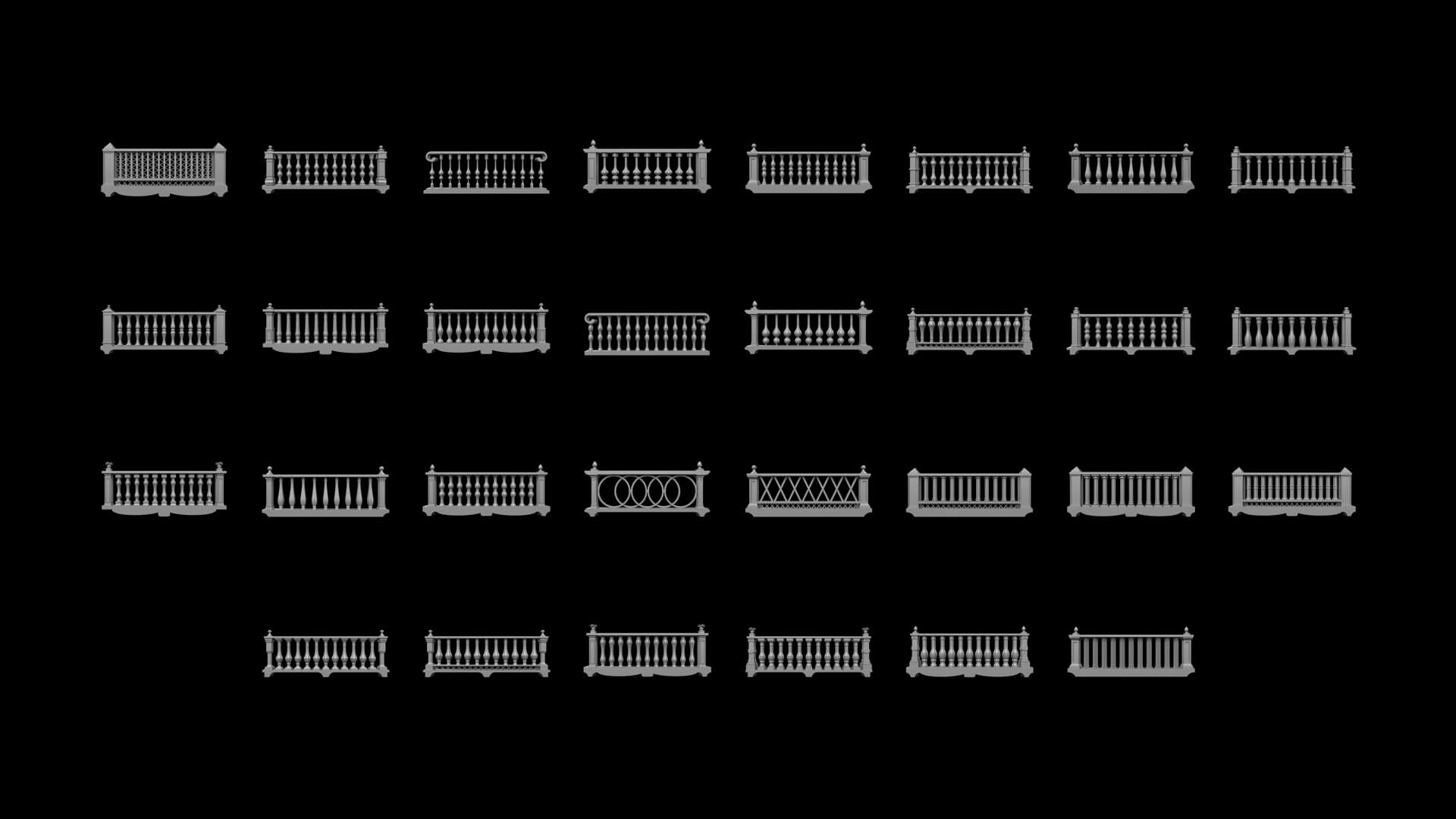 Traditional Balcony Railings Base Mesh Vol 1 - 3D Model by netleon