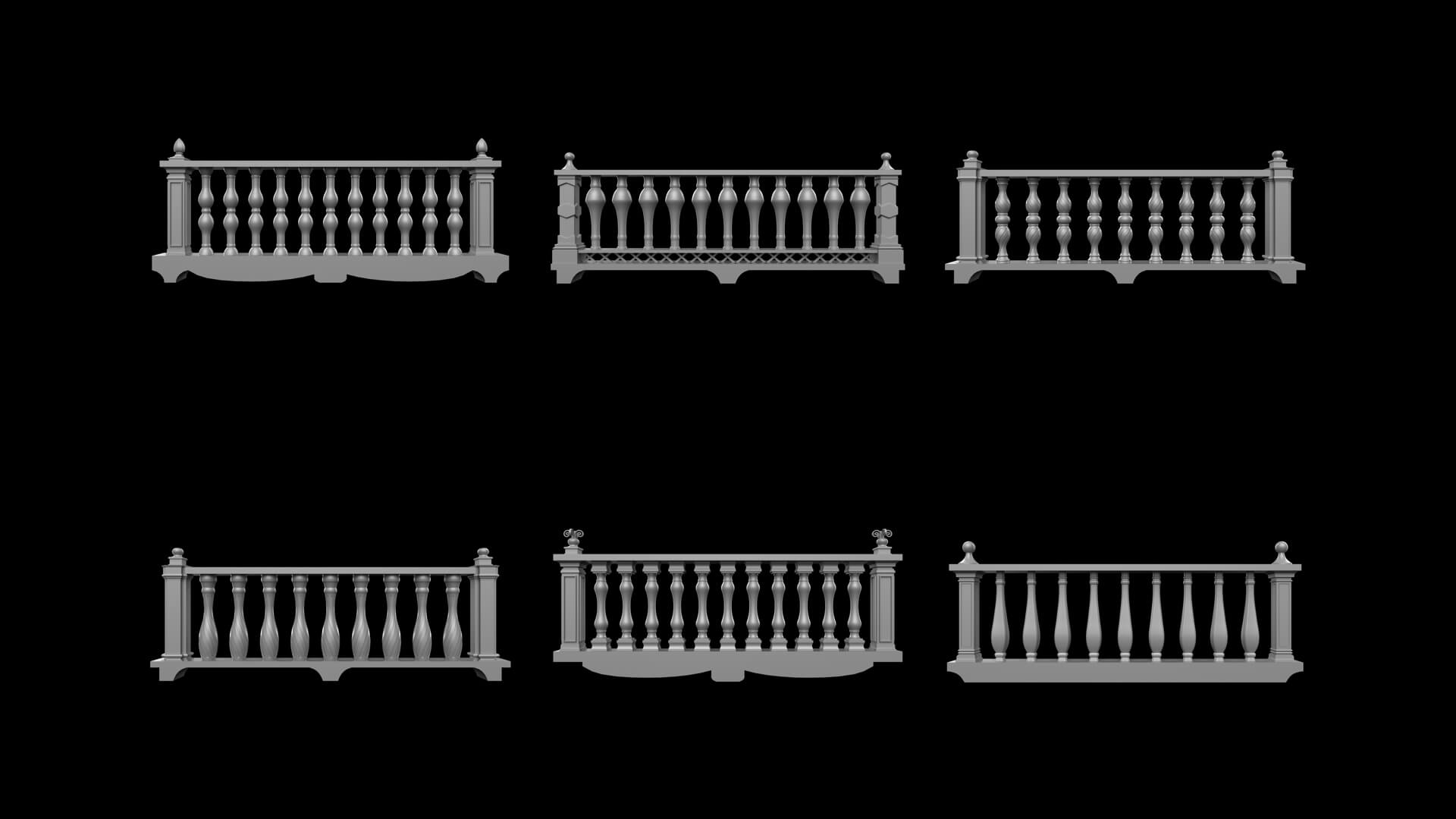 Traditional Balcony Railings Base Mesh Vol 1 - 3D Model by netleon
