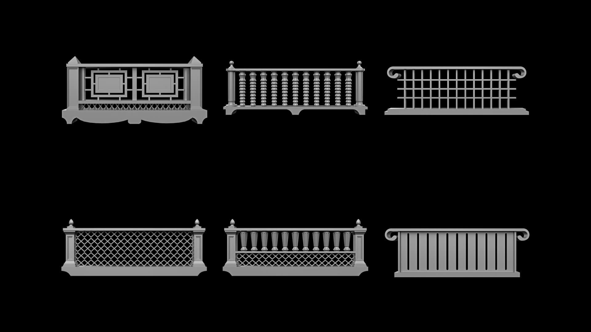 Traditional Balcony Railings Base Mesh Vol 2 - 3D Model by netleon