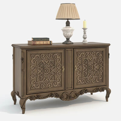 Classic Carved Wooden Sideboard with Decor Set
