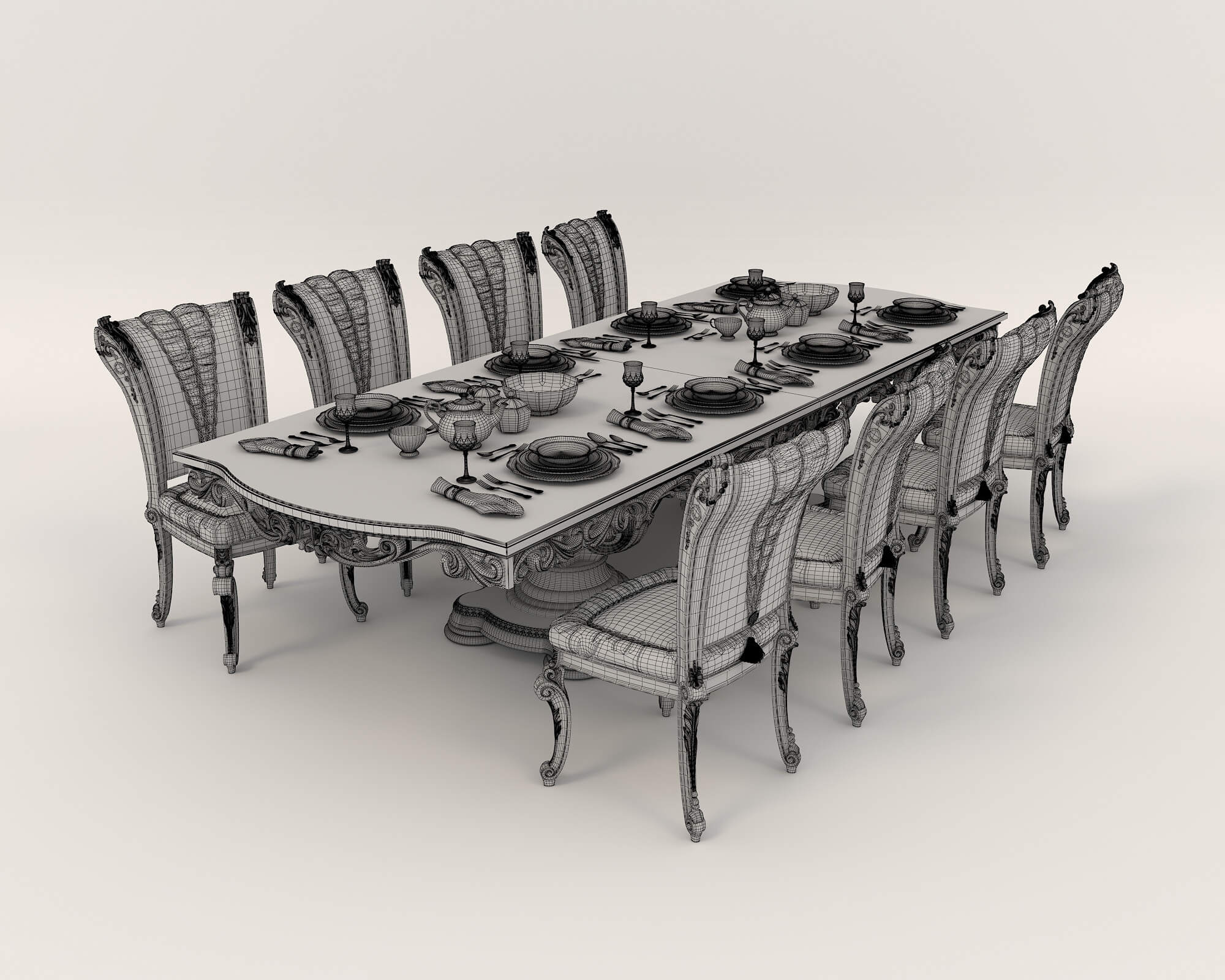Classic Dining Table and Chairs 17 3D Model by nhattuankts