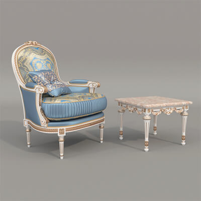 Classic European Style Coffee Table and Armchair 33