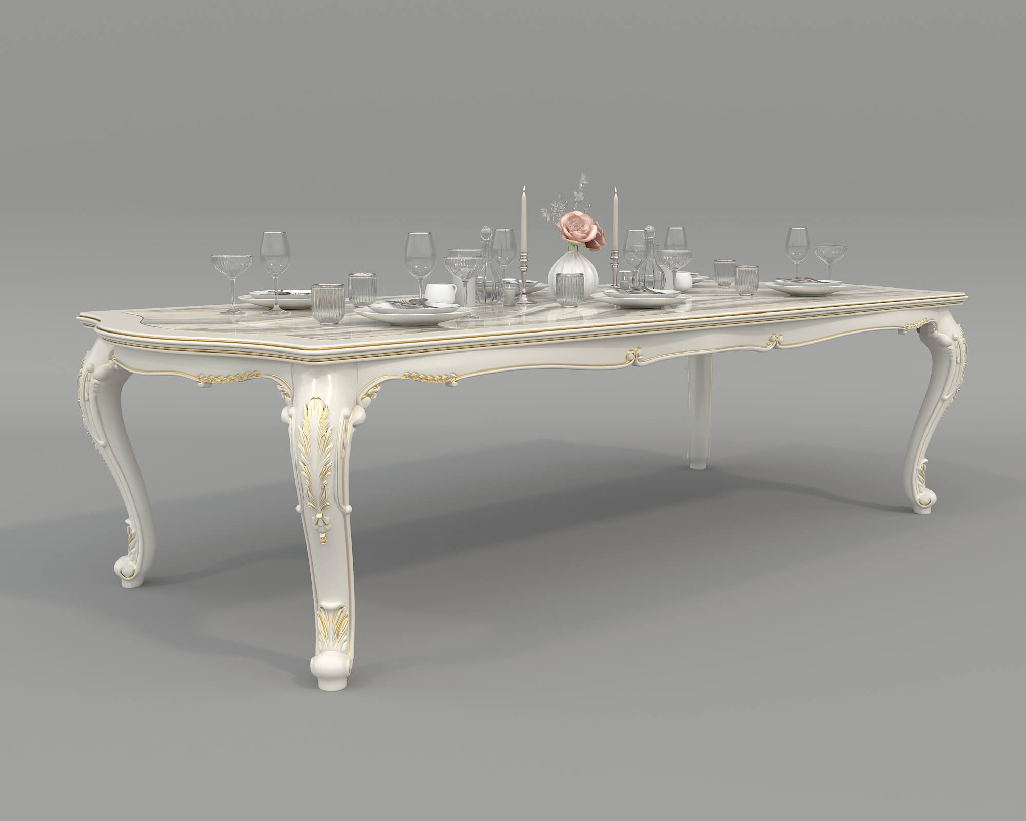 Eastern European Table Classic European Style Dining Table and Chairs 52 - 3D Model by nhattuankts
