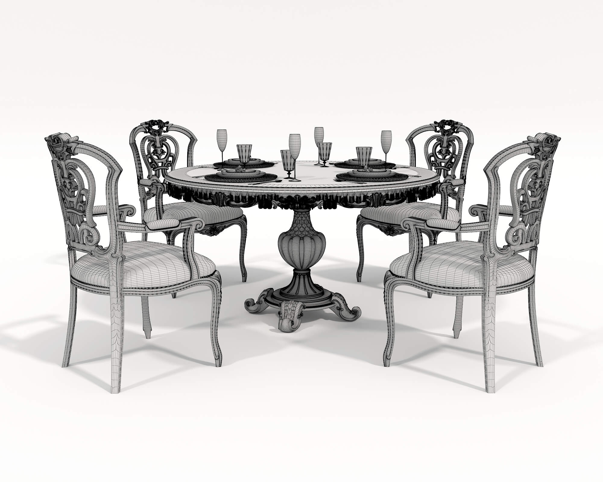 Classic European Style Dining Table and Chairs 54 - 3D Model by nhattuankts