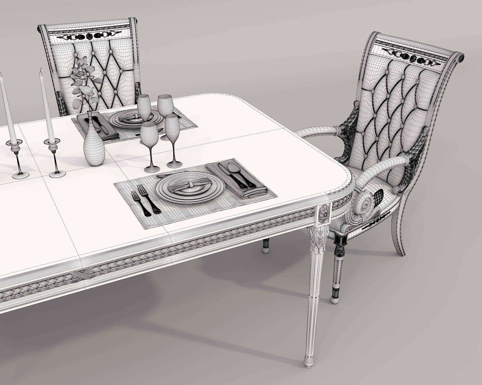 Classic European Style Dining Table and Chairs 57 - 3D Model by nhattuankts