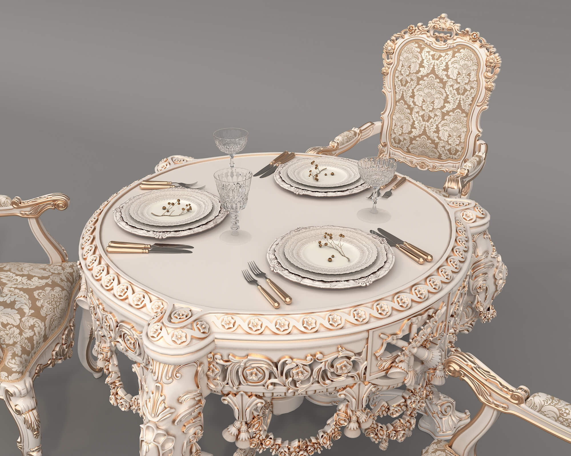 Classic European Style Dining Table and Chairs 60 - 3D Model by nhattuankts