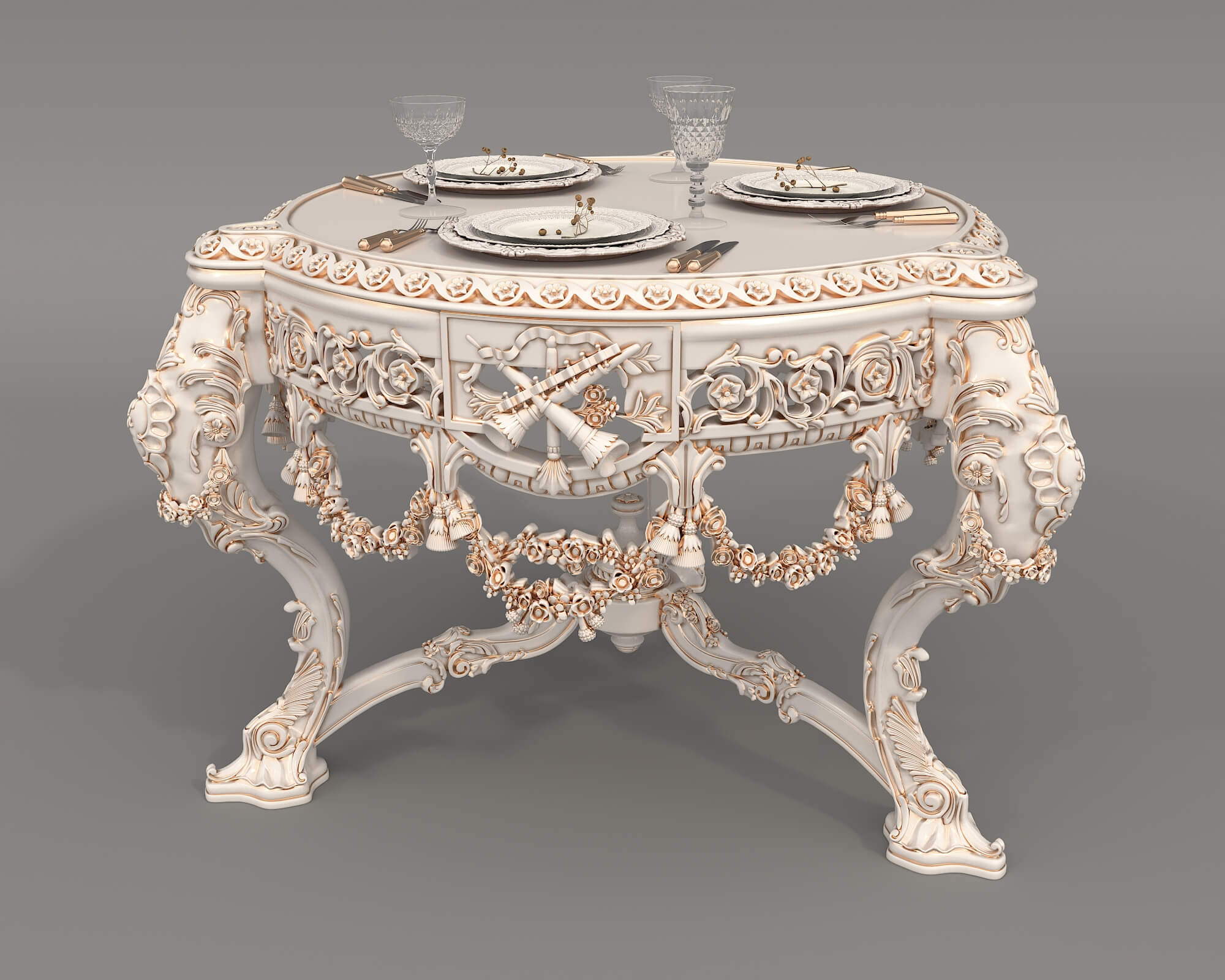Eastern European Table Classic European Style Dining Table and Chairs 60 - 3D Model by nhattuankts