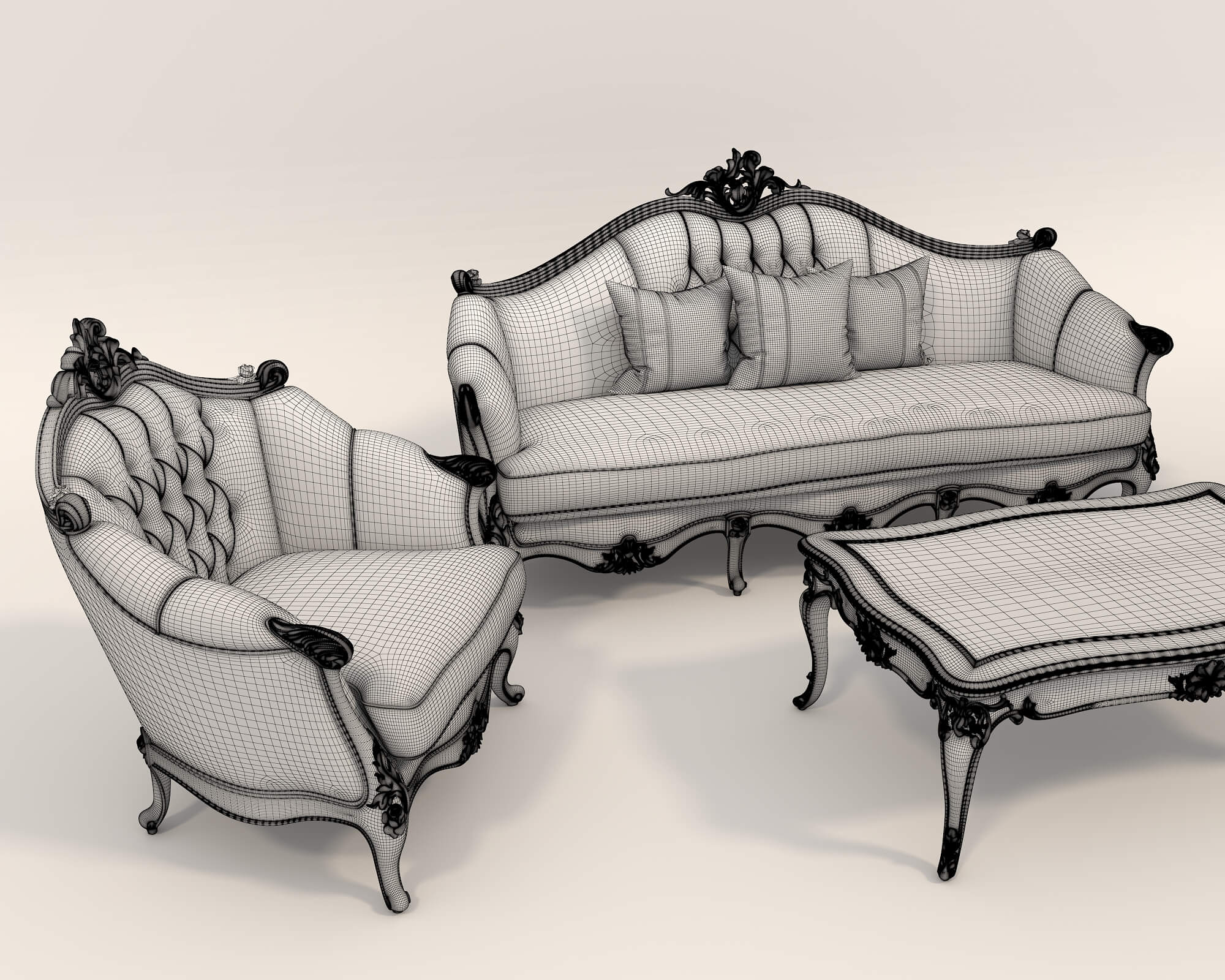 Classic European Style Sofa and Armchair Set 4 - 3D Model by nhattuankts