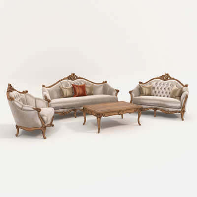 Classic European Style Sofa and Armchair Set 4 - 3D Model by nhattuankts