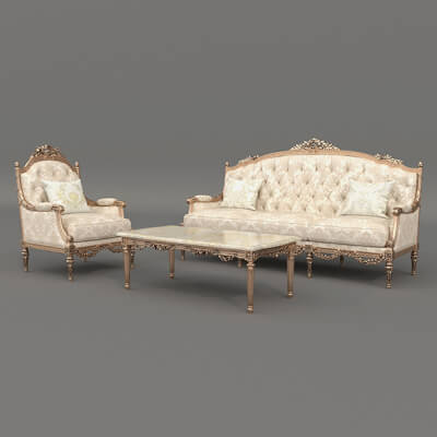 Classic European Style Sofa and Armchair Set 9