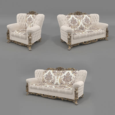 Classic Rococo Tufted Sofa and Armchair Set