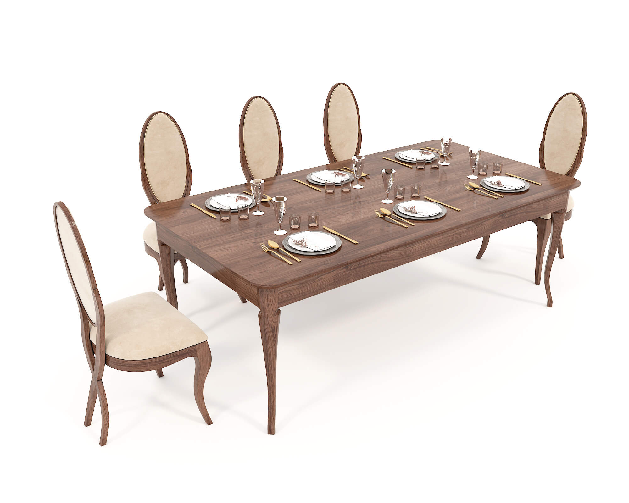 European Style Dining Table and Chairs 12 - 3D Model by nhattuankts