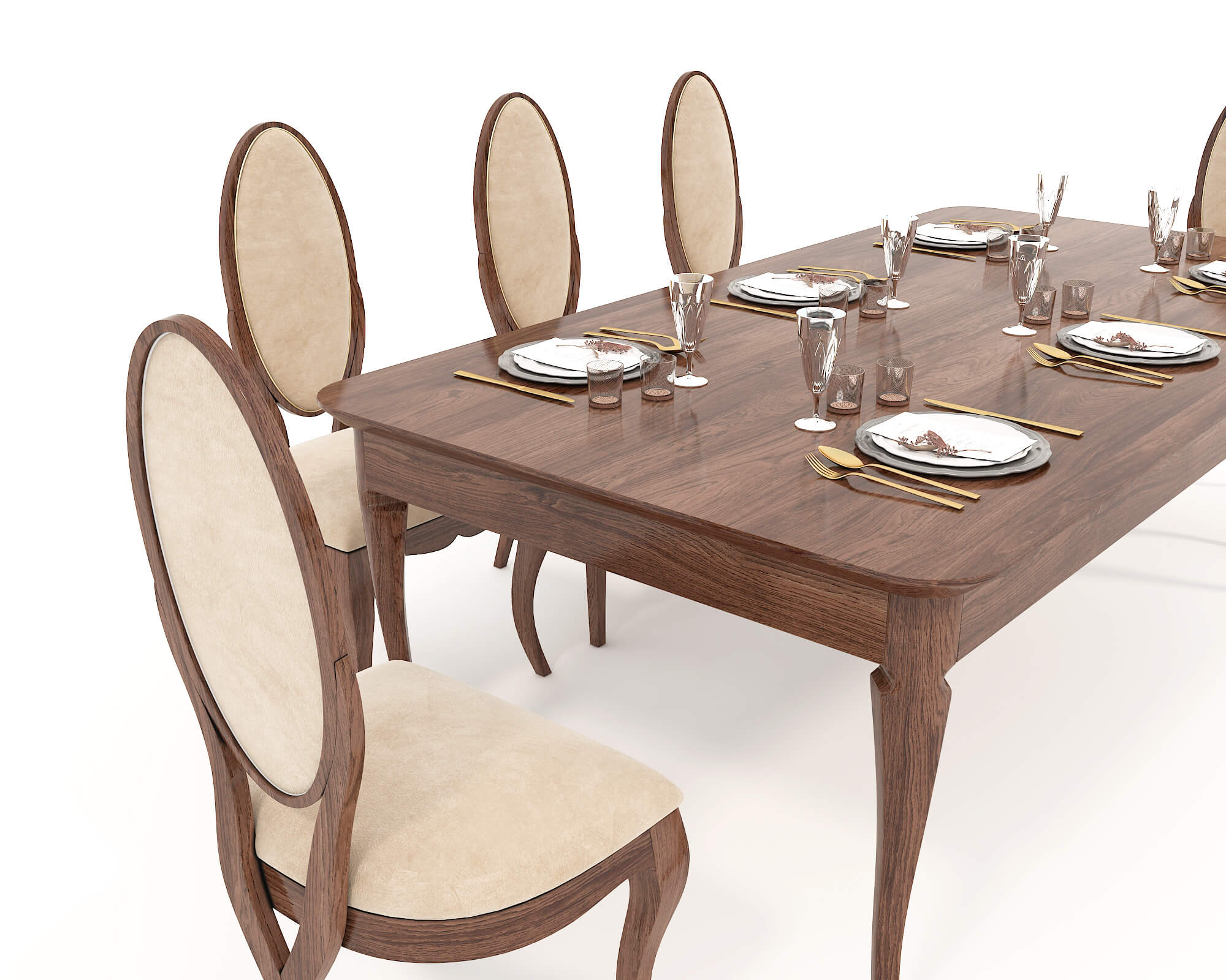 European Style Dining Table and Chairs 12 - 3D Model by nhattuankts