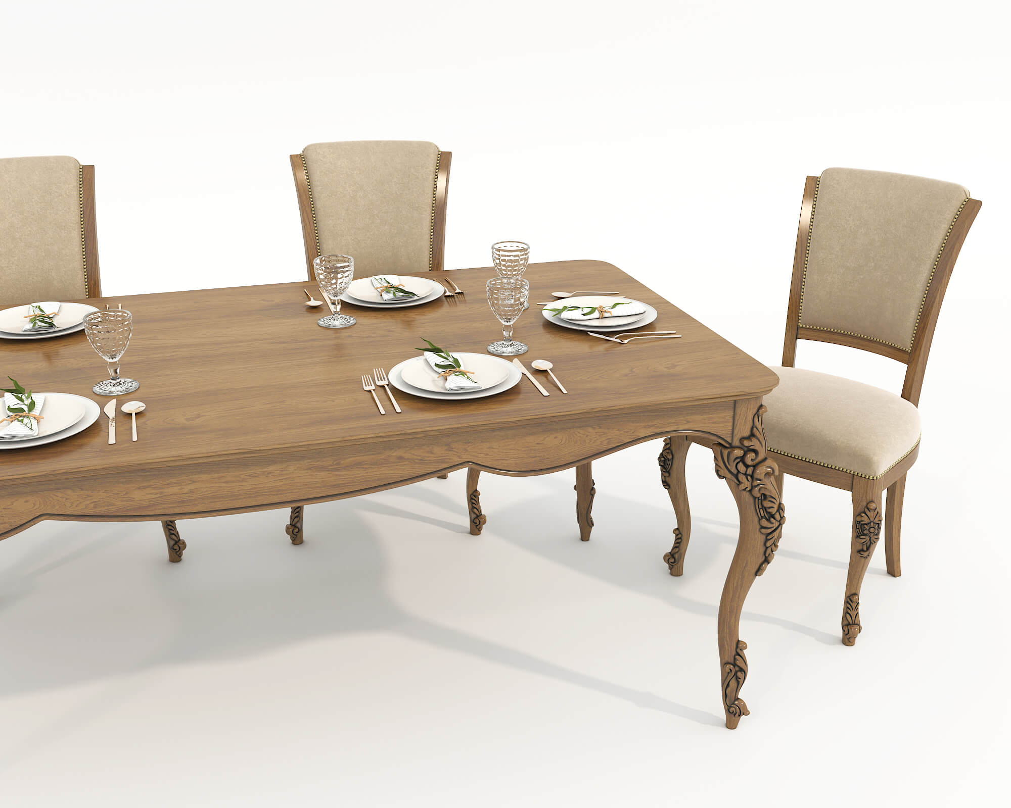 Eastern European Table European Style Dining Table and Chairs 15 - 3D Model by nhattuankts