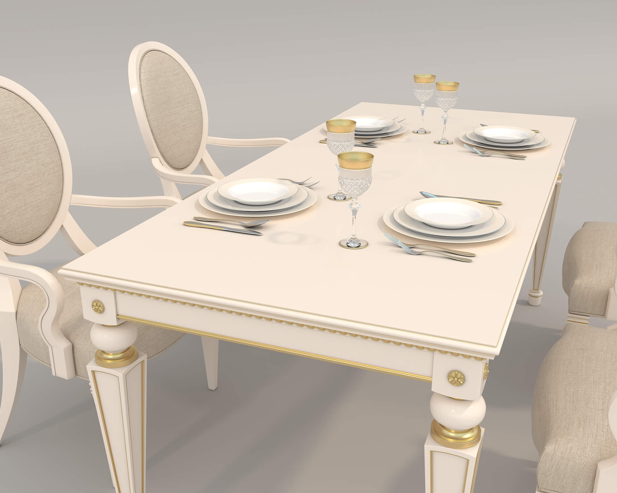 European Style Dining Table and Chairs 20 - 3D Model by nhattuankts