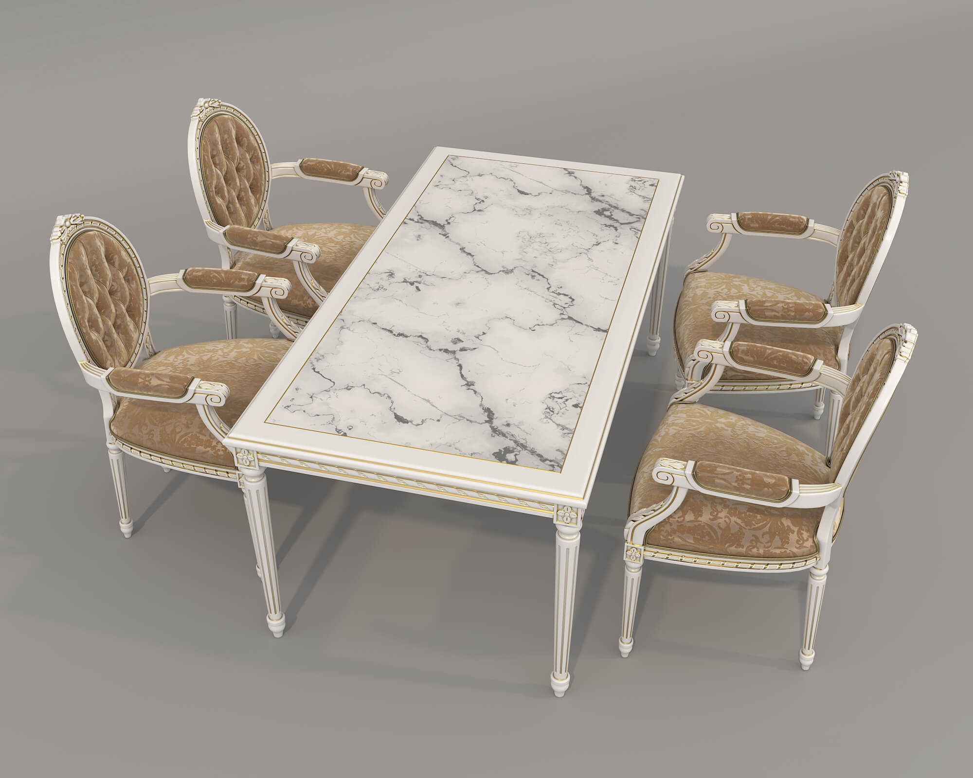 European Style Dining Table and Chairs 23 - 3D Model by nhattuankts