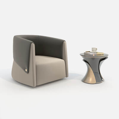 Modern Leather Lounge Chair with Side Table Set 5