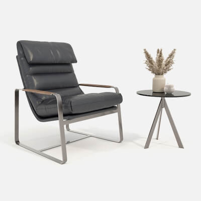 Modern Leather Lounge Chair with Side Table Set