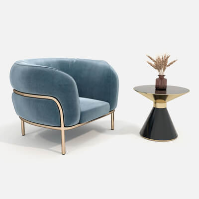 Modern Nordic Luxury Fabric Armchair and Coffee Table