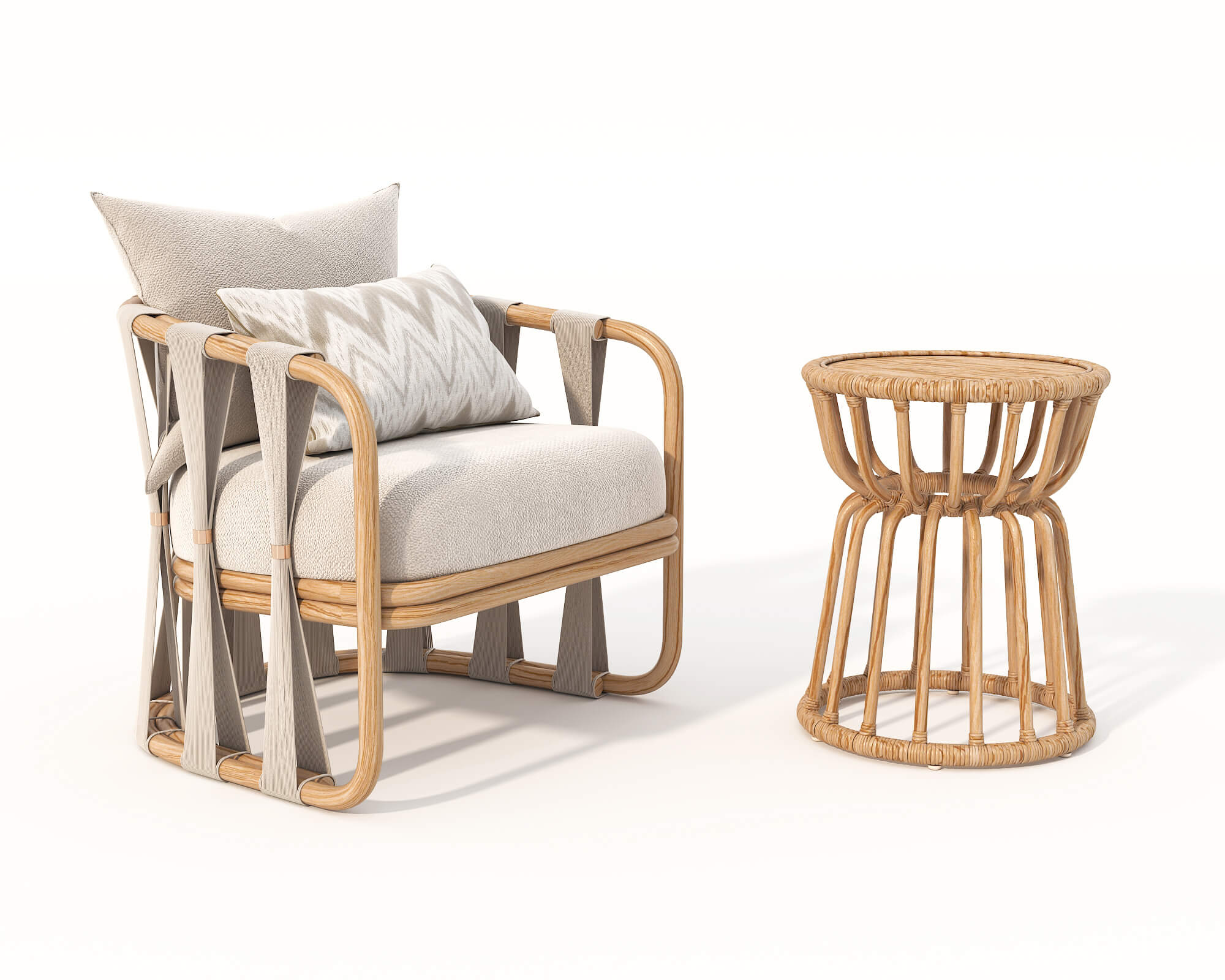 Rattan Coffee Table and Chairs 7 - 3D Model by nhattuankts