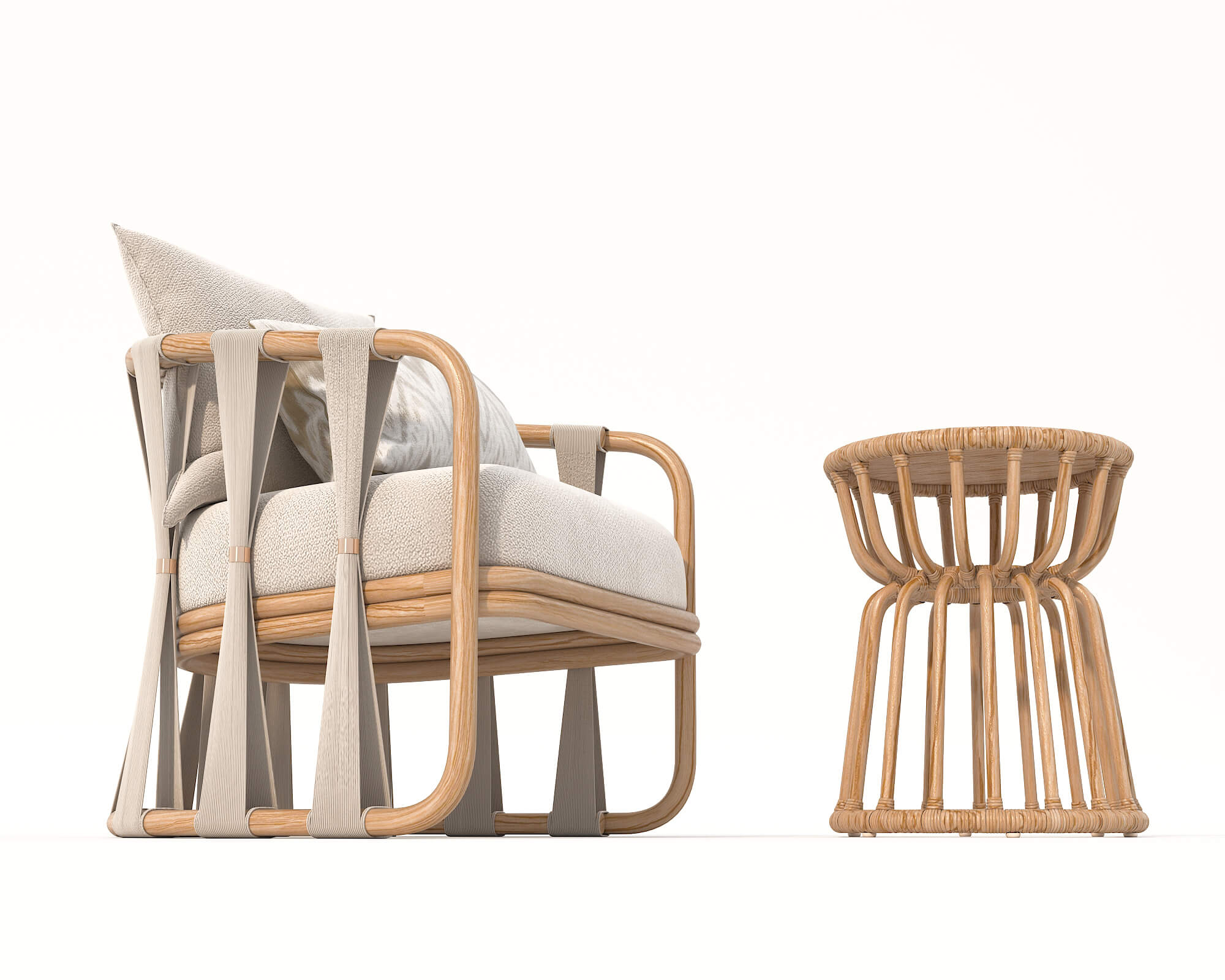 Rattan Coffee Table and Chairs 7 - 3D Model by nhattuankts