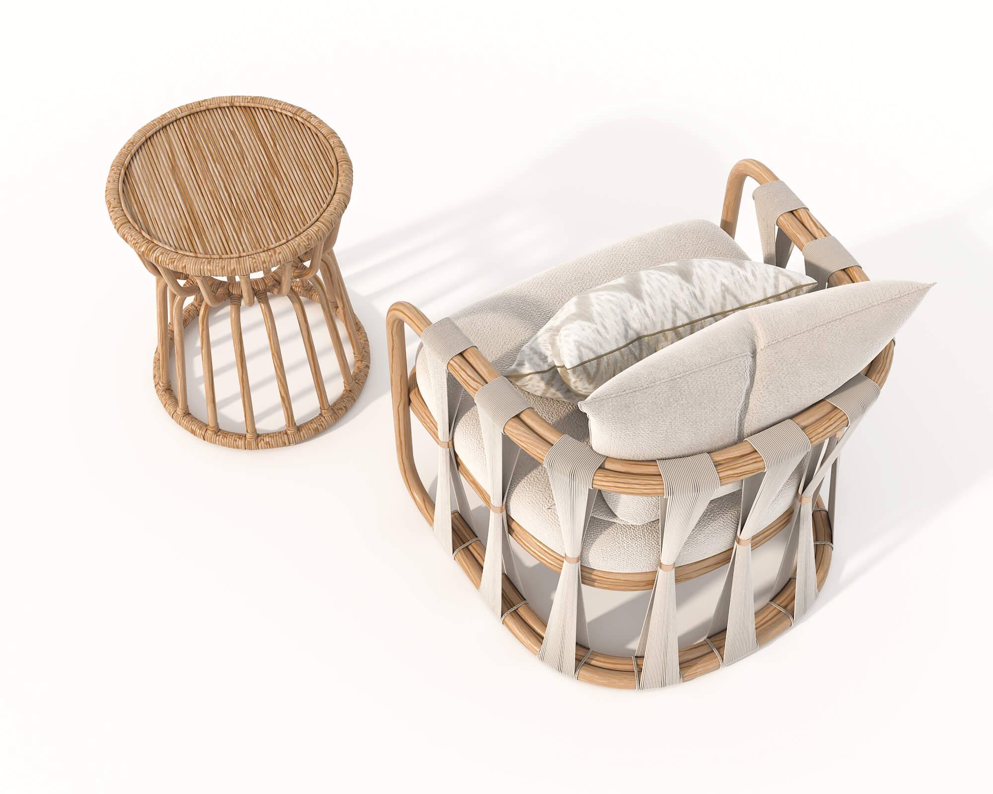 Rattan Coffee Table and Chairs 7 - 3D Model by nhattuankts