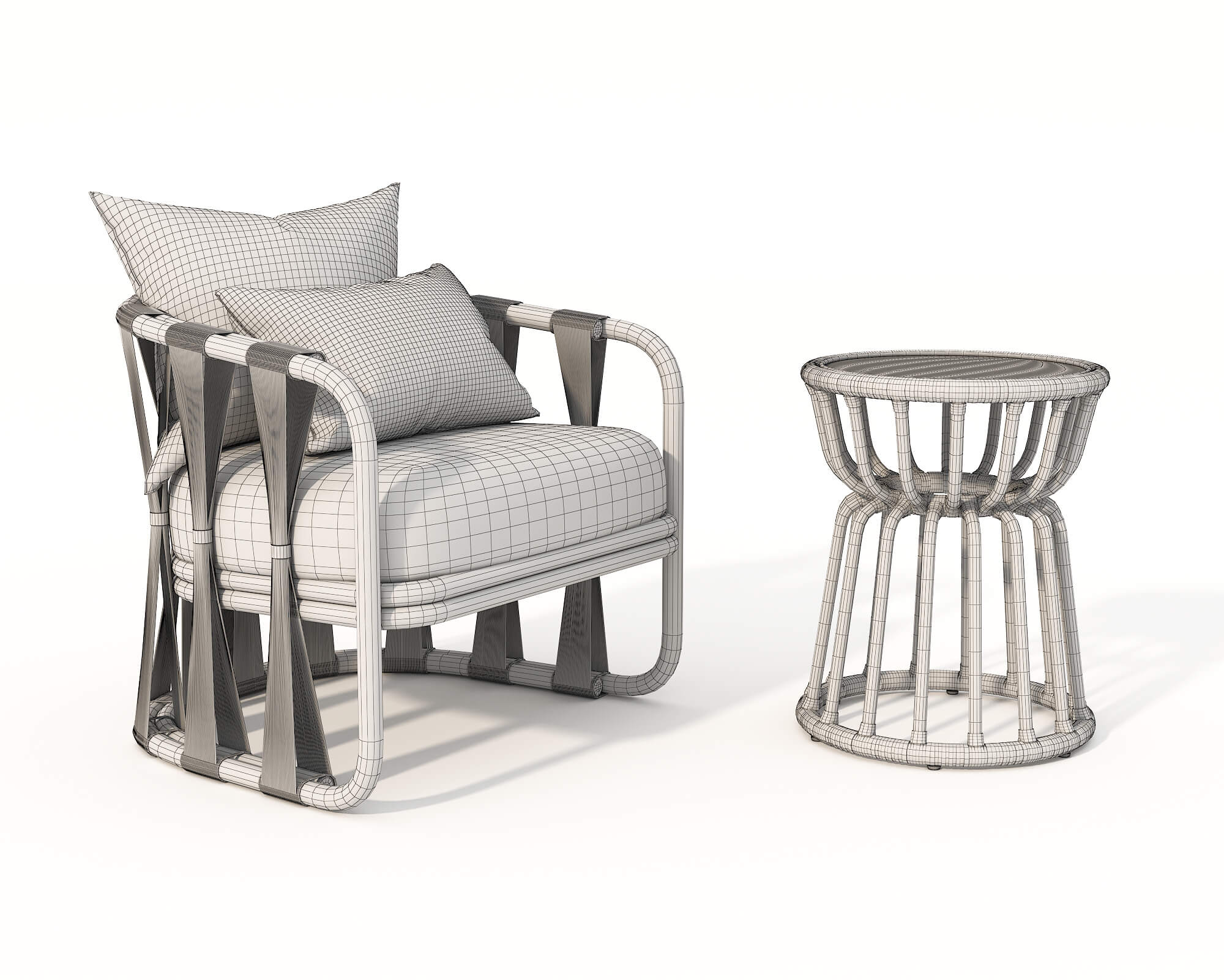 Rattan Coffee Table and Chairs 7 - 3D Model by nhattuankts