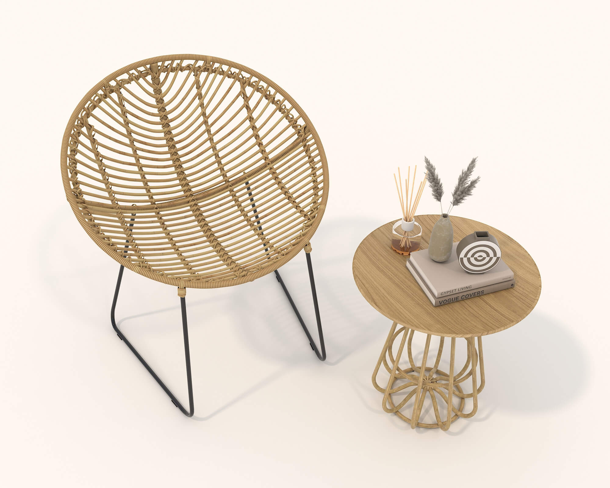 Rattan Table and Chairs Set 2 3D Model by nhattuankts