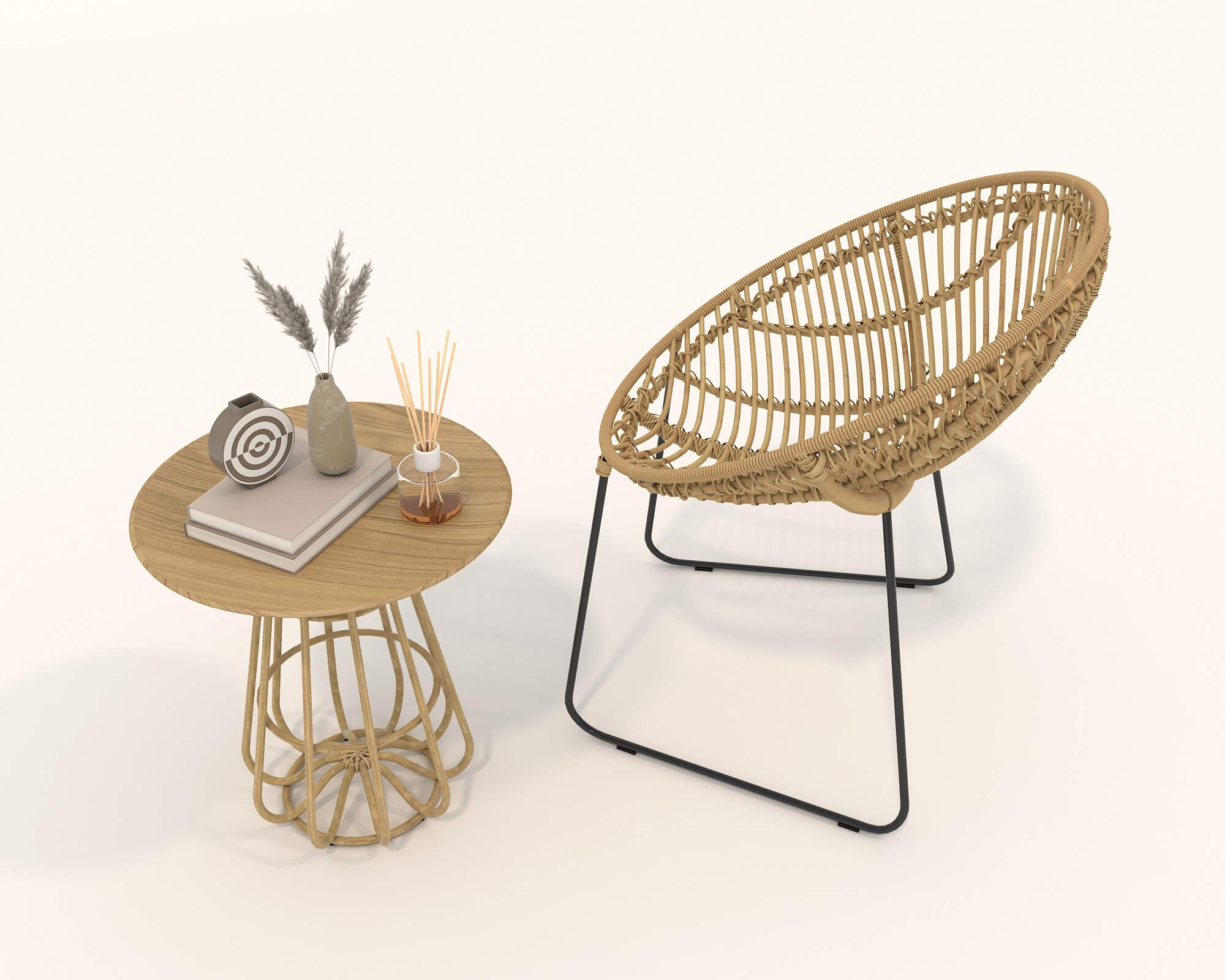 Rattan Table and Chairs Set 2 3D Model by nhattuankts