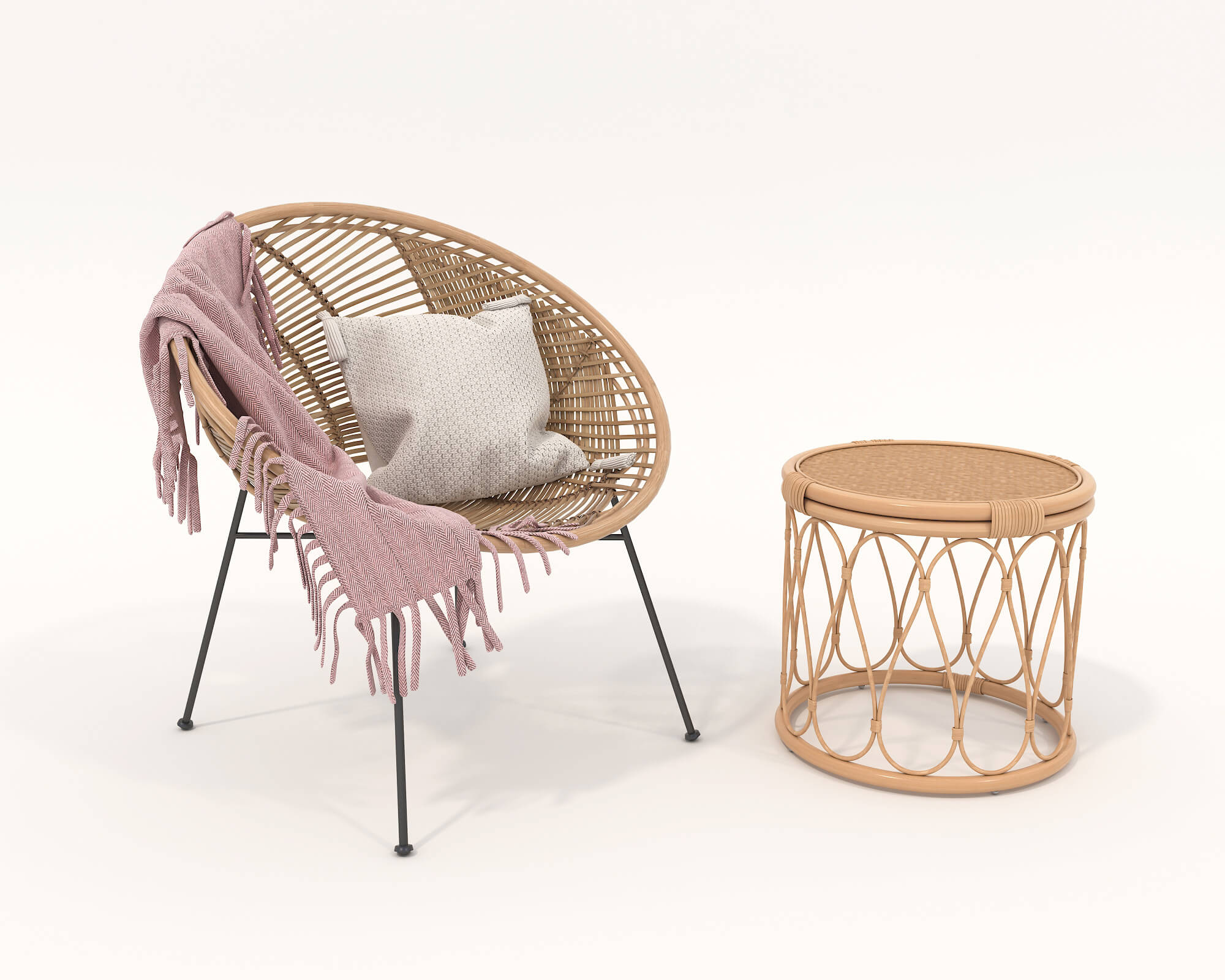 Rattan Table and Chairs Set 3 3D Model by nhattuankts